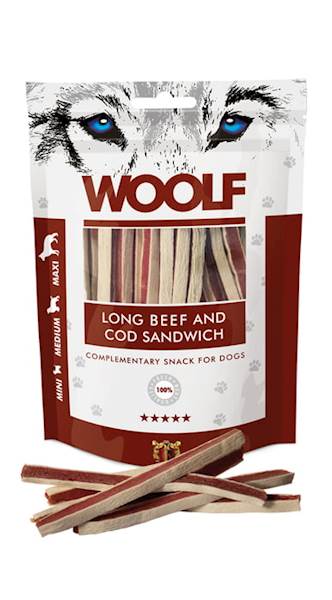 WOOLF LONG BEEF AND COD SANDWICH 100G