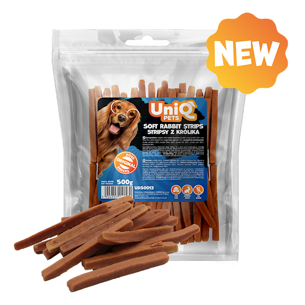 UNIQ PETS MEATY STRIPSY Z KRÓLIKA 500G