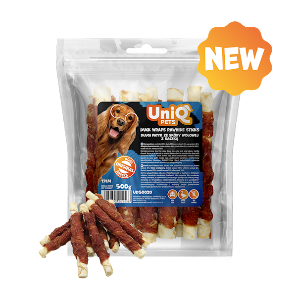 UNIQ PETS MEATY DŁUGIE PATYKI OWINIĘTE KACZKĄ 17CM 500G