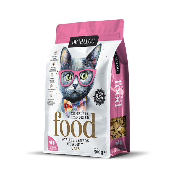 DR MALOU KARMA LIOFILIZOWANA DLA KOTA KURCZAK Z KURZYMI SERCAMI 500G