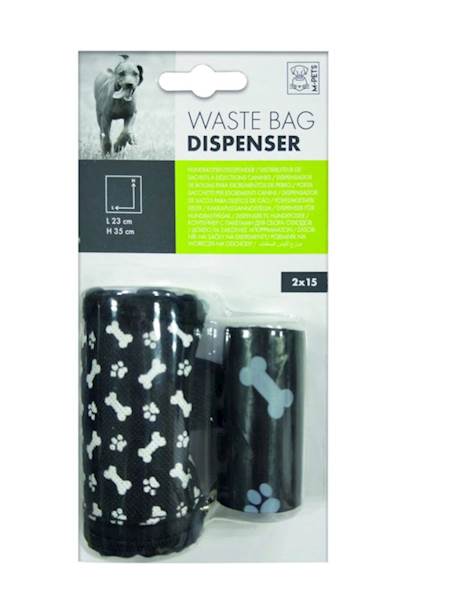 M-PETS WASTER BAG DISPENSER TEKSTYLNY + WORECZKI CZARNY 2X15