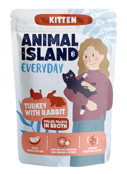 ANIMAL ISLAND KITTEN EVERYDAY INDYK Z KRÓLIKIEM (FILECIKI W BULIONIE) 85G