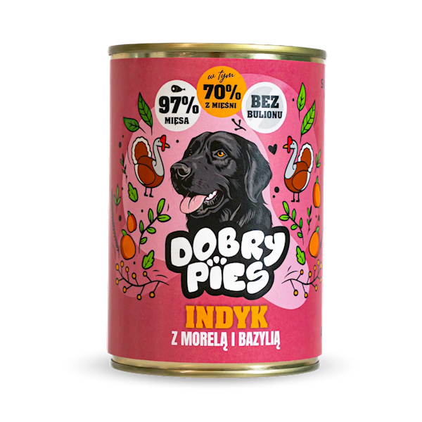 DOBRY PIES DUO INDYK Z MORELĄ I BAZYLIĄ 400G