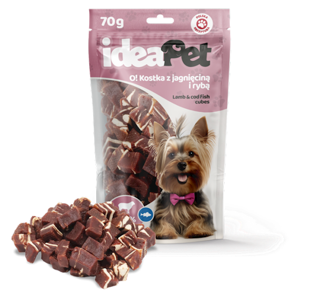IDEAPET KOSTKA Z JAGNIĘCINĄ I RYBĄ 70G