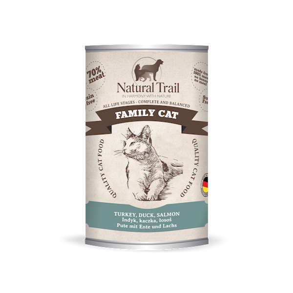 NATURAL TRAIL CAT FAMILY INDYK, KACZKA, ŁOSOŚ 400G