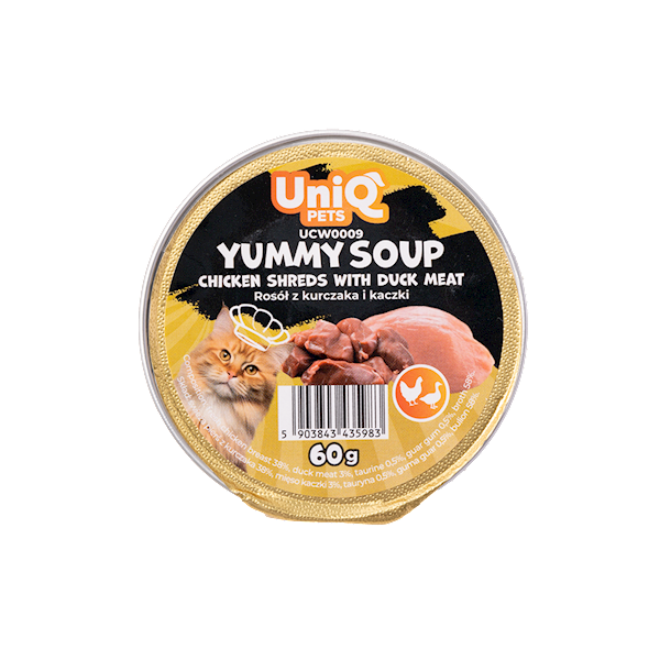 UNIQ PETS YUMMY SOUP ROSÓŁ Z KAWAŁKAMI KURCZAKA I MIĘSEM KACZKI 60G