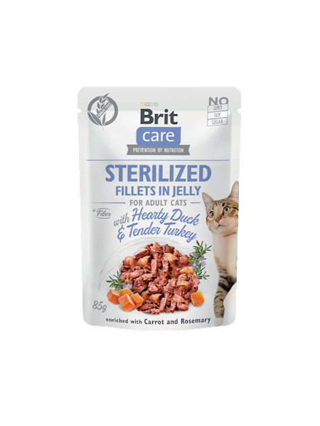 BRIT CARE CAT FJ STERILIZED HEARTY DUCK&TENDER TURKEY 85G