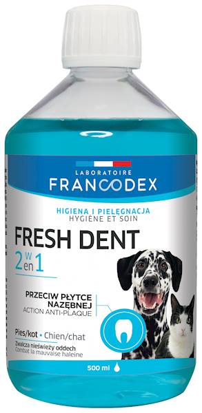 FRANCODEX FRESH DENT PŁYN DO HIGIENY JAMY USTNEJ DLA PSÓW I KOTÓW 500ML