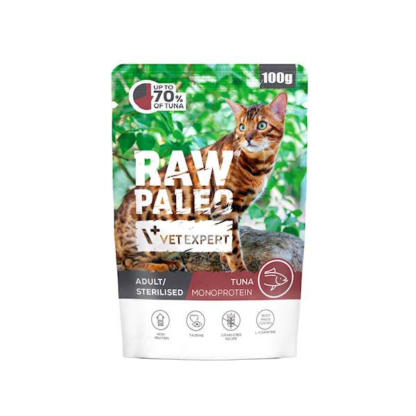 VET EXPERT RAW PALEO CAT STERILISED TUNA 100G