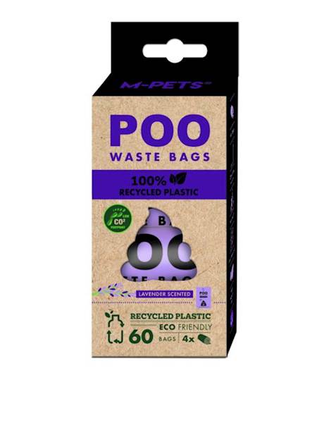 M-PETS POO WASTE BAGS 100% RECYCLED PLASTIC LAVENDER SCENT (LAWENDOWE) 4X15SZT