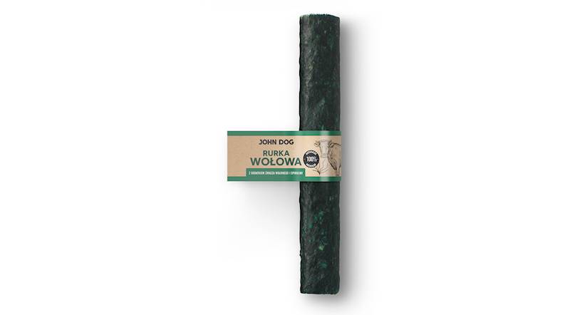 JOHN DOG RURKA WOŁOWA ZE ŻWCZEM I SPIRULINĄ 25CM