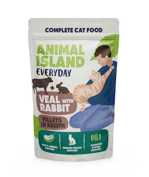ANIMAL ISLAND CAT EVERYDAY CIELĘCINA Z KRÓLIKIEM (FILECIKI W BULIONIE) 85G