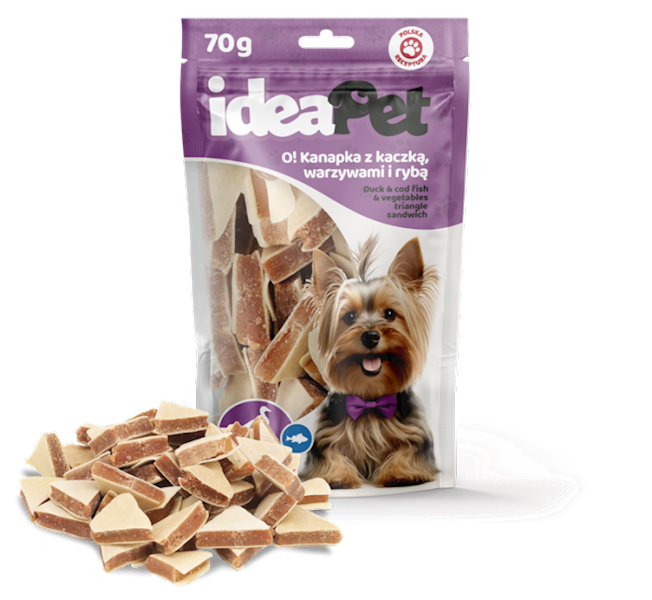 IDEAPET KANAPKA Z KACZKĄ, WARZYWAMI I RYBĄ 70G