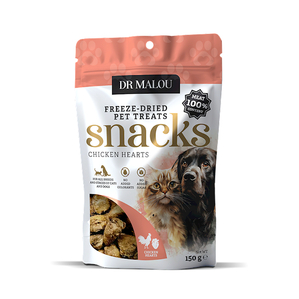 DR MALOU PRZYSMAKI LIOFILIZOWANE DLA PSÓW I KOTÓW 100% SERCA KURCZAKA 150G