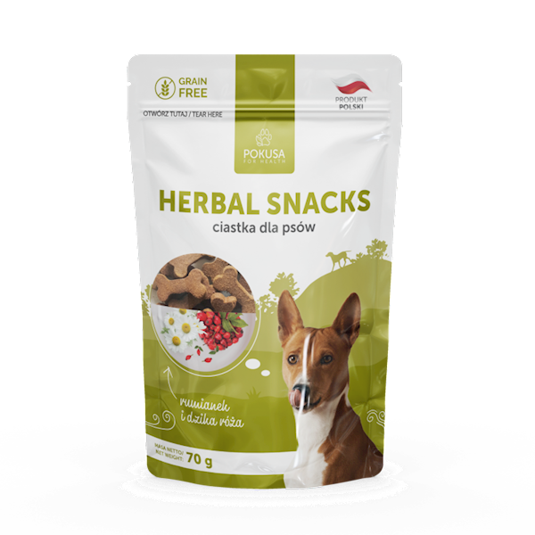 POKUSA CIASTKA DLA PSÓW HERBAL SNACKS (RUMIANEK I DZIKA RÓŻA) 70G