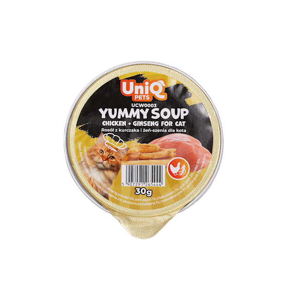 UNIQ PETS YUMMY SOUP ROSÓŁ Z KURCZAKA I ŻEŃ-SZENIA 30G