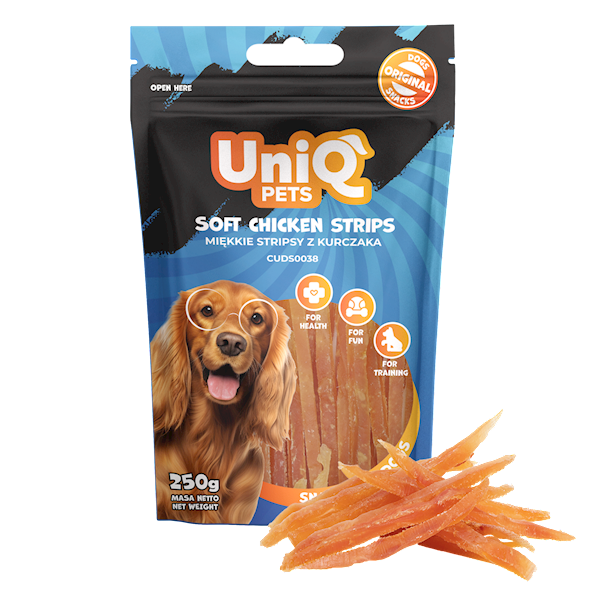 UNIQ PETS WOOFERS MIĘKKIE STRIPSY Z KURCZAKA 250G