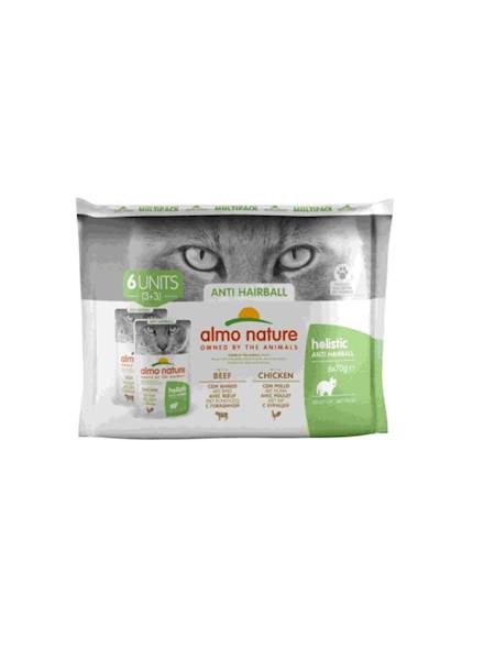 ALMO NATURE CAT MULTIPACK ANTI-HAIRBALL (WOŁOWINA/KURCZAK) 6X70G