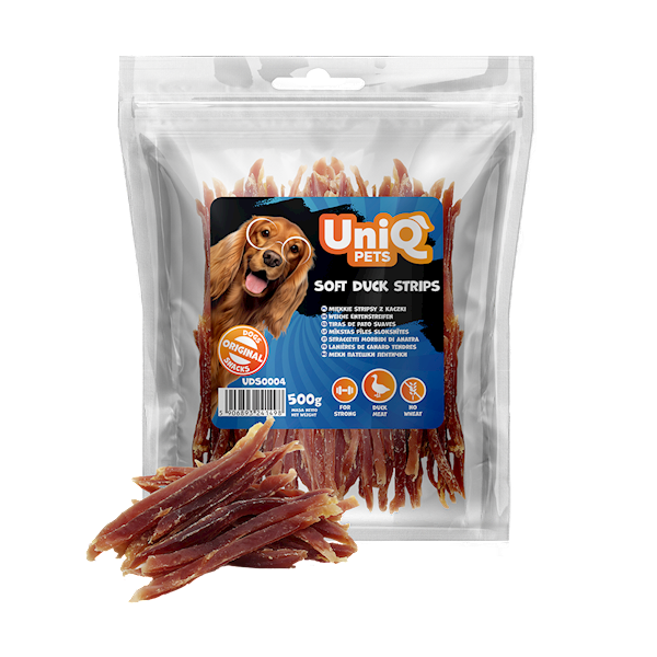 UNIQ PETS MEATY STRIPSY Z KACZKI 500G