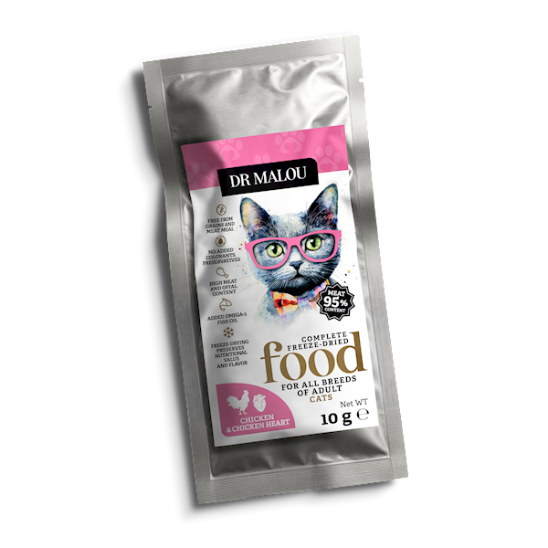 DR MALOU KARMA LIOFILIZOWANA DLA KOTA KURCZAK Z KURZYMI SERCAMI 10G