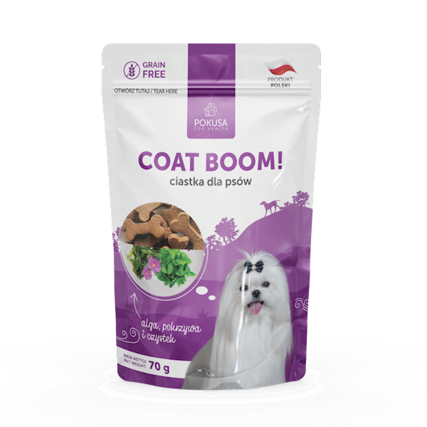 POKUSA CIASTKA DLA PSÓW COAT BOOM! (ALGA, POKRZYWA I CZYSTEK) 70G