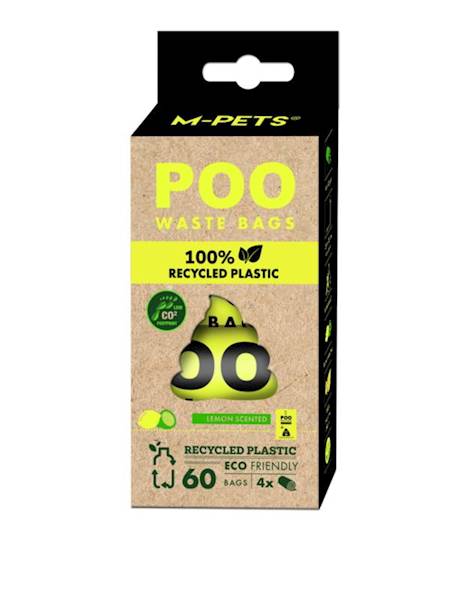 M-PETS POO WASTE BAGS 100% RECYCLED PLASTIC LEMON SCENT (CYTRYNOWE) 4X15SZT