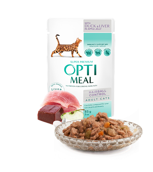 OPTIMEAL CAT KACZKA I WĄTRÓBKA W GALARETCE JABŁKOWEJ 85G