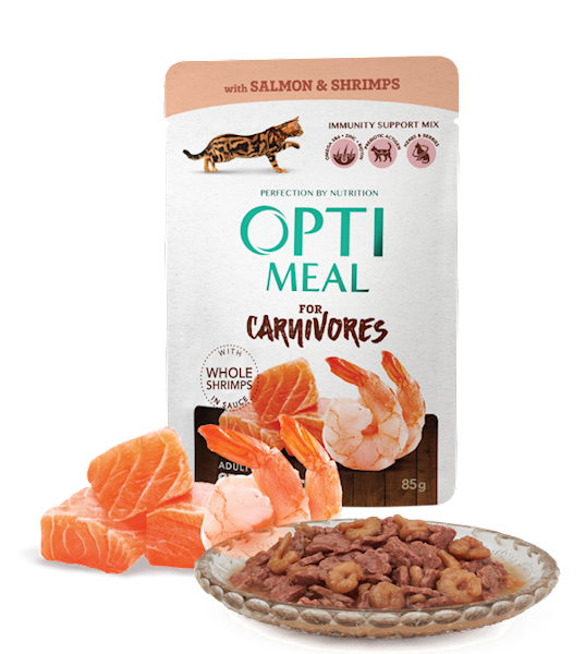 OPTIMEAL CAT ŁOSOŚ I KREWETKI 85G