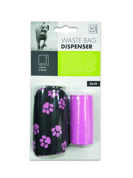 M-PETS WASTER BAG DISPENSER TEKSTYLNY + WORECZKI RÓŻOWY 2X15