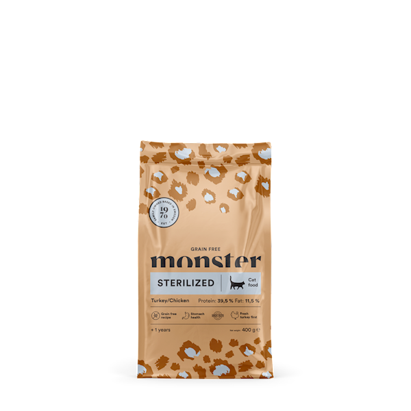 MONSTER CAT GRAIN FREE STERILIZED TURKEY/CHICKEN (KURCZAK Z INDYKIEM DLA KOTÓW STERYLIZOWANYCH) 400G