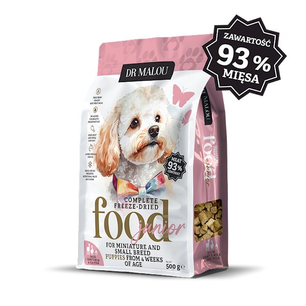DR MALOU KARMA LIOFILIZOWANA DLA SZCZENIĄT KACZKA Z MLEKIEM KOZIM I ŻÓŁTKIEM 500G