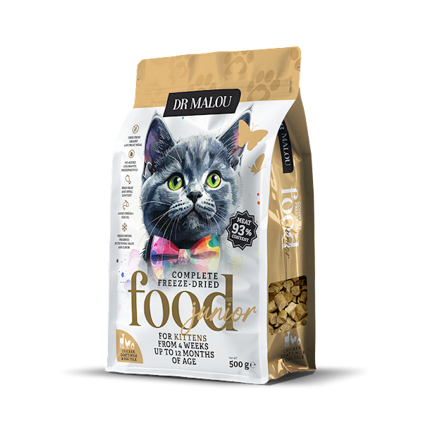 DR MALOU KARMA LIOFILIZOWANA DLA KOCIĄT KURCZAK Z KOZIM MLEKIEM I ŻÓŁTKIEM 500G
