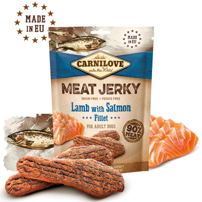 CARNILOVE DOG MEAT JERKY LAMB WITH SALMON FILLET 100G