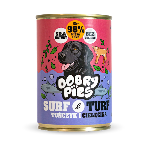 DOBRY PIES SURF&TURF TUŃCZYK I CIELĘCINA 400G