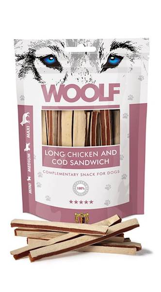 WOOLF LONG CHICKEN AND COD SANDWICH 100G