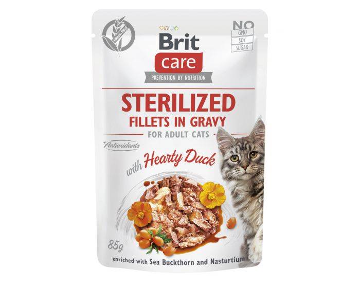 BRIT CARE CAT FG STERILIZED HEARTY DUCK 85G