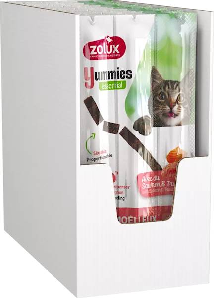 ZOLUX YUMMIES MIĘKKIE PRZYSMAKI DLA KOTA Z ŁOSOSIEM I PSTRĄGIEM (PAŁECZKI) 3X5G