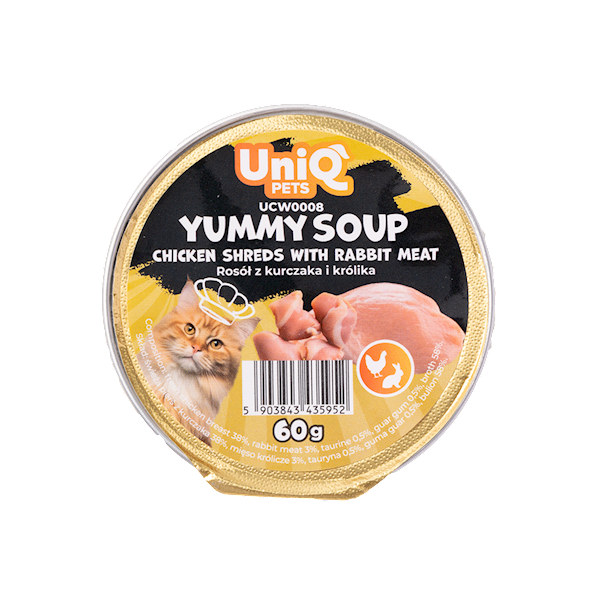 UNIQ PETS YUMMY SOUP ROSÓŁ Z KAWAŁKAMI KURCZAKA I MIĘSEM KRÓLIKA 60G