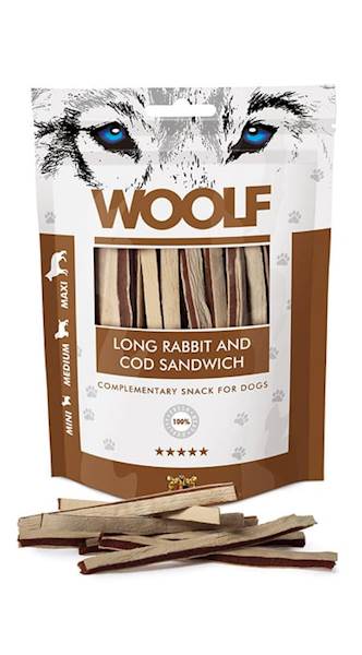 WOOLF LONG RABBIT AND COD SANDWICH 100G