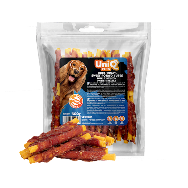 UNIQ PETS MEATY RURKI Z BATATÓW OWINIĘTE KACZKĄ 500G