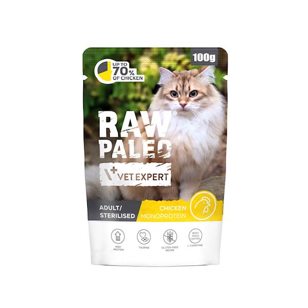 VET EXPERT RAW PALEO CAT STERILISED CHICKEN 100G