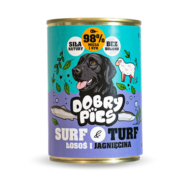 DOBRY PIES SURF&TURF ŁOSOŚ I JAGNIĘCINA 400G