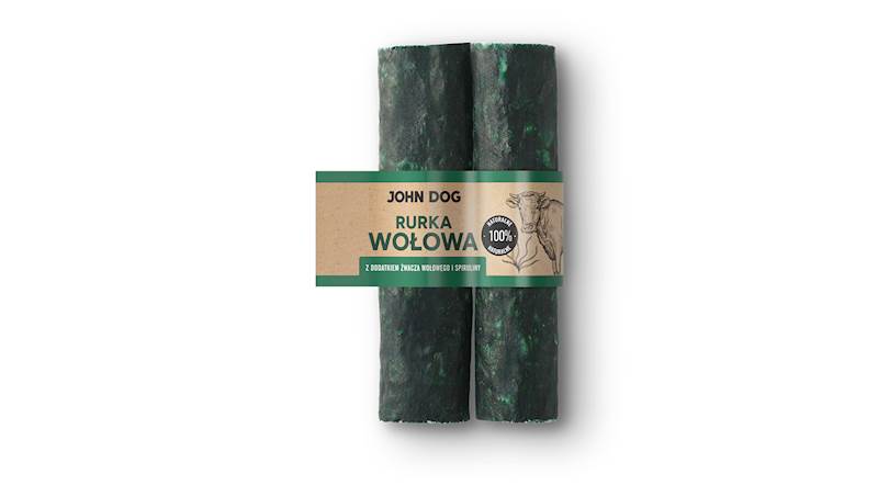 JOHN DOG RURKA WOŁOWA ZE ŻWCZEM I SPIRULINĄ 2SZT 15CM