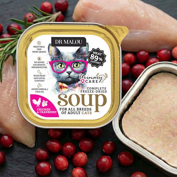 DR MALOU ZUPKA LIOFILIZOWANA DLA KOTA KURCZAK Z ŻURAWINĄ 12G