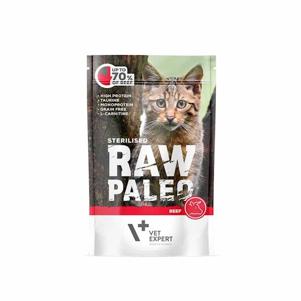 VET EXPERT RAW PALEO CAT STERILISED BEEF 100G
