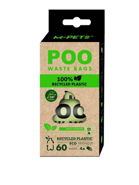 M-PETS POO WASTE BAGS 100% RECYCLED PLASTIC MINT SCENT (MIĘTOWE) 4X15SZT