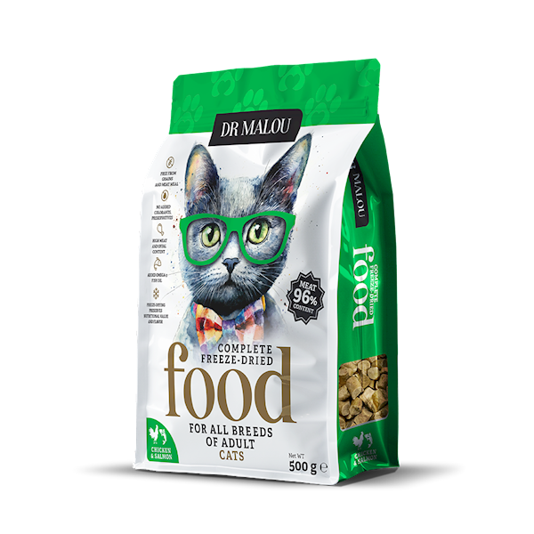 DR MALOU KARMA LIOFILIZOWANA DLA KOTA KURCZAK Z ŁOSOSIEM 500G