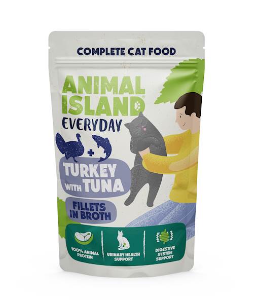 ANIMAL ISLAND CAT EVERYDAY INDYK Z TUŃCZYKIEM (FILECIKI W BULIONIE) 85G