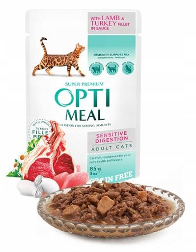 OPTIMEAL CAT JAGNIĘCINA Z INDYKIEM W SOSIE WRAŻLIWY UKŁAD TRAWIENNY 85G