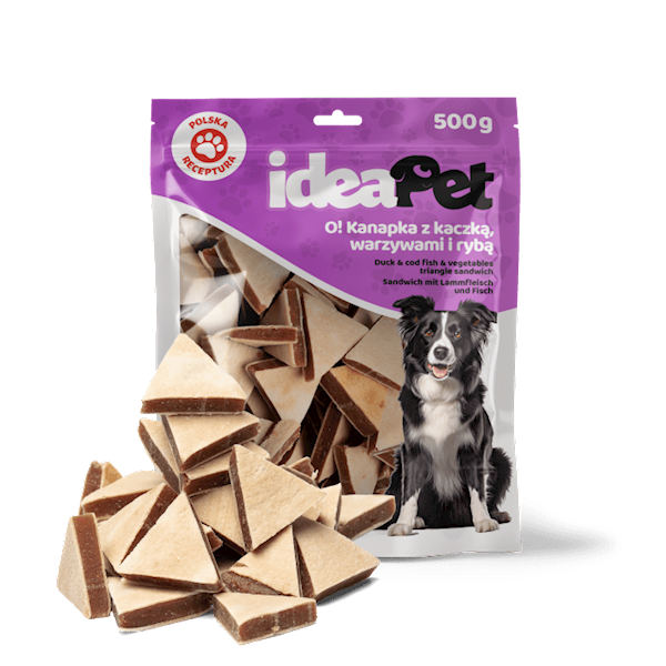 IDEAPET KANAPKA Z KACZKĄ, WARZYWAMI I RYBĄ 500G